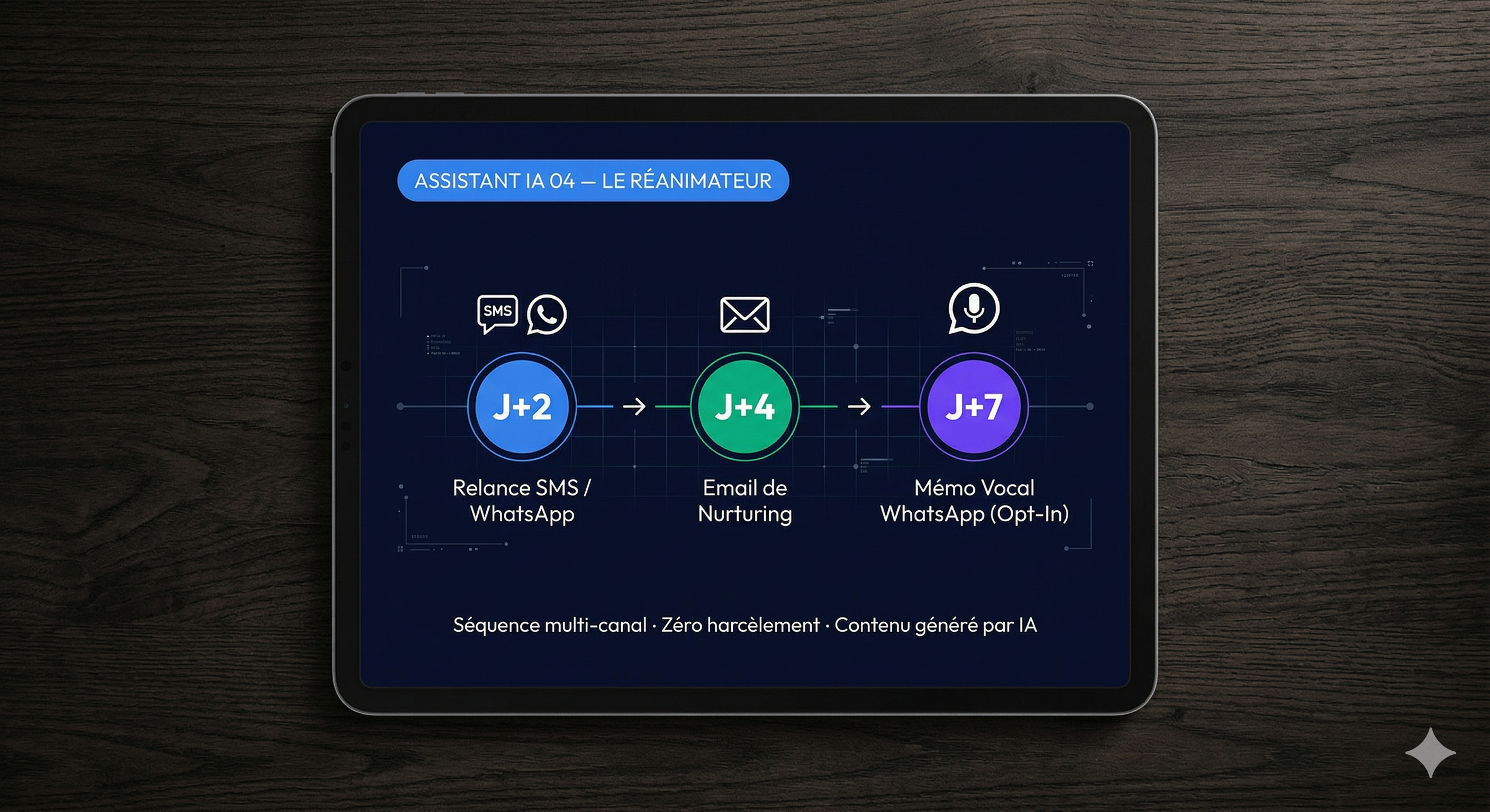 Assistant IA Réanimateur — séquence relance J+2 J+4 J+7 immobilier