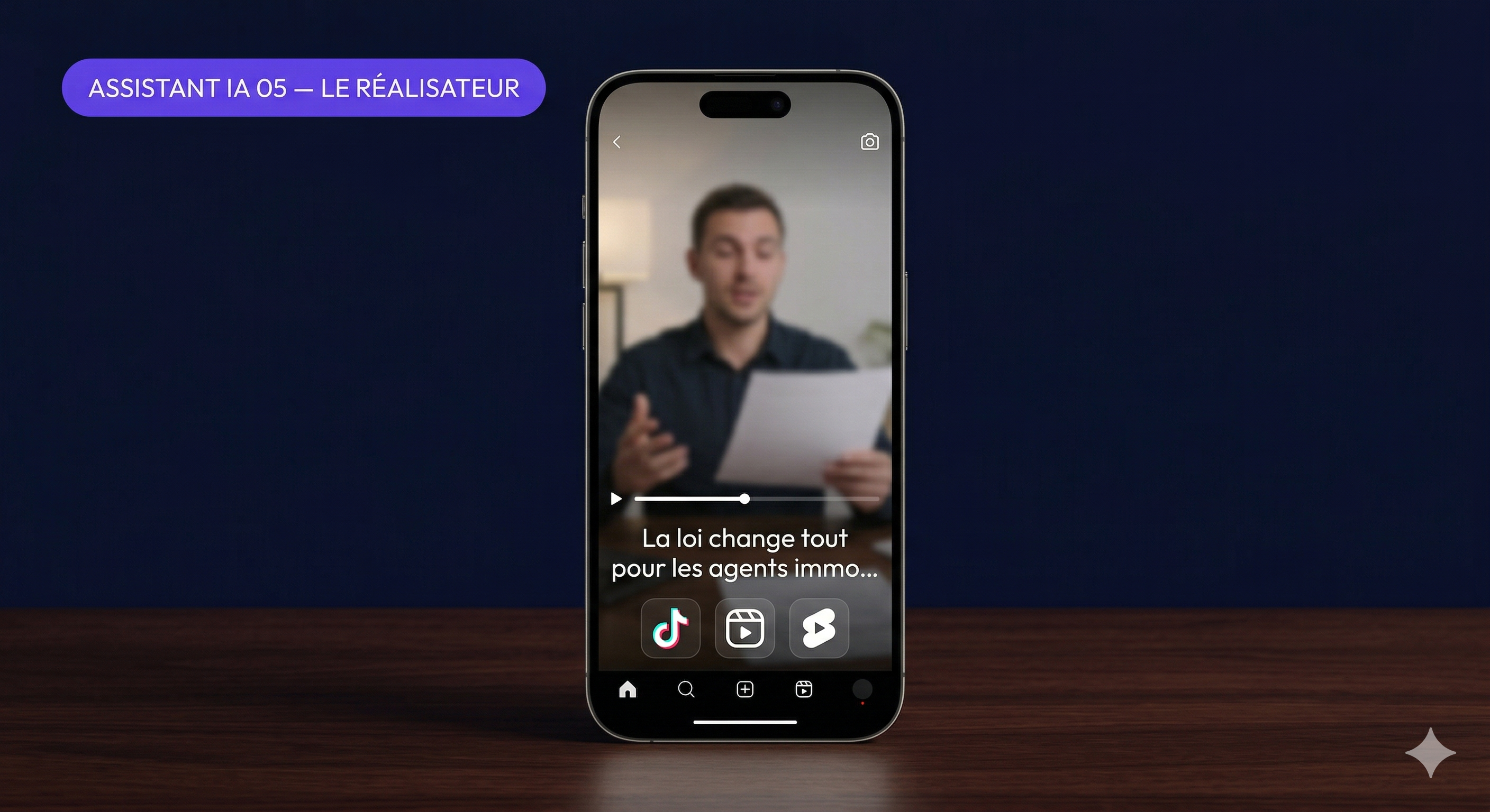 Assistant IA Réalisateur — scripts Reels TikTok Shorts agent immobilier